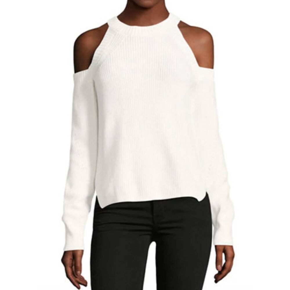 RAG & BONE Dana Cold Shoulder Ribbed Sweater White Small‎